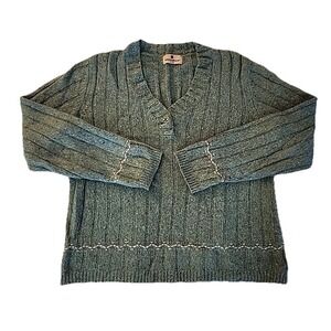 Woolrich Sweater Cottagecore Heritage Embroidered Rib Knit Blue Green Women Sz S